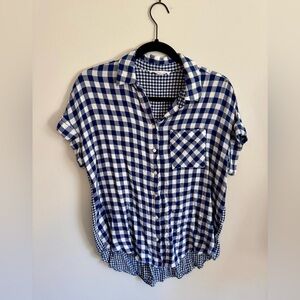 Jane + Delancey Blue and White Gingham Button-Up Relaxed Fit Shirt, Small